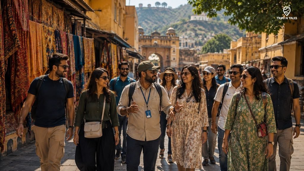 Small group trip travelers exploring together
